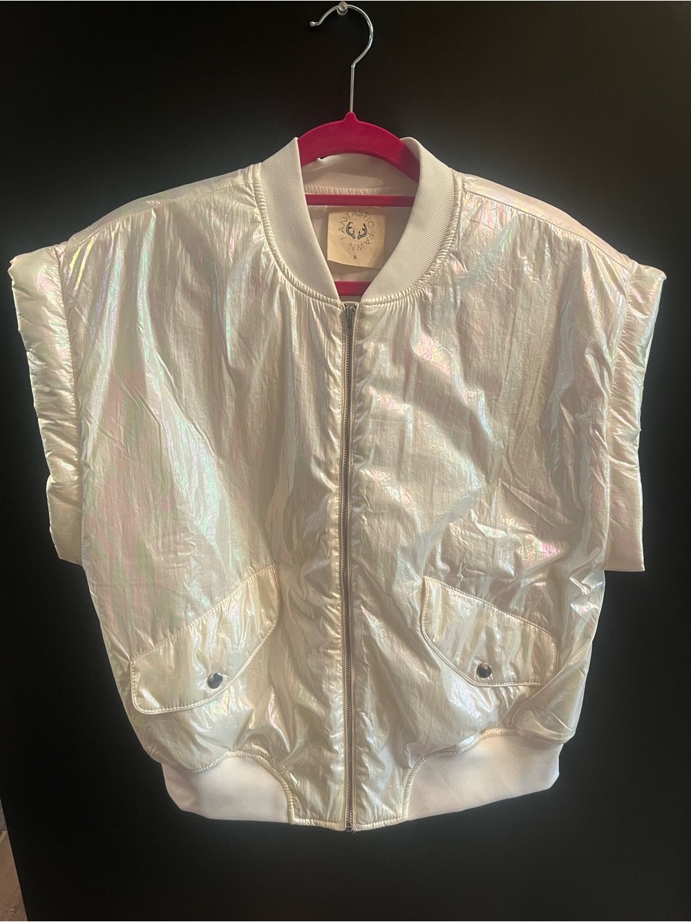 Fantastic Fawn Iridescent White Short-Sleeve Bomber Vest